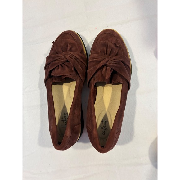 Clarks Shoes - Clarks Collection Burgundy Suede Knot Bow Wedge Loafers Womens 7.5 Wide 26138556